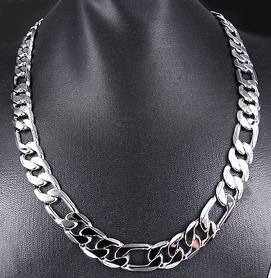   24 Length 13mm Wide Heavy 22K White gold GP Curb Link Necklace Chain