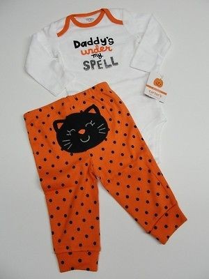   CARTERS 2 PIECE HALLOWEEN SET Daddys Under My Spell Sz NB 6 Mos