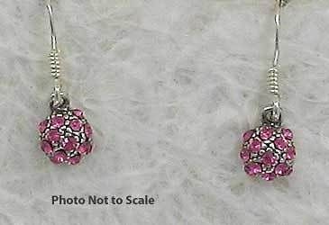 Sterling Silver Pink Glitter Ball Dangle Earrings New