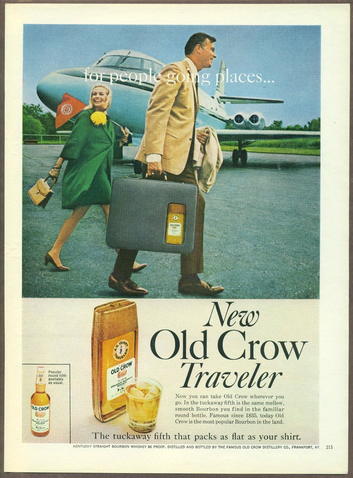 Old Crow Traveler Whiskey 1967 magazine print ad, whisky