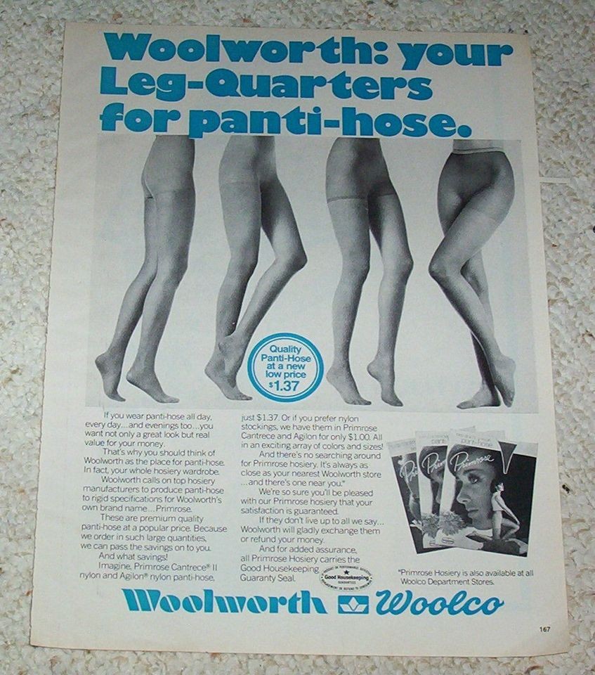 1973 ad page   Primrose Pantyhose Woolworth girl legs hosiery PRINT 