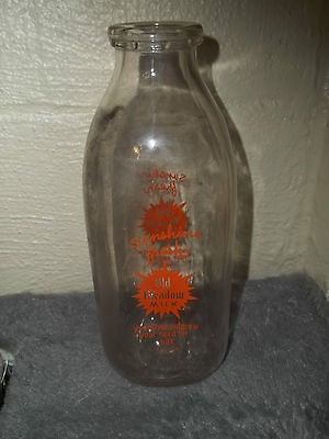 RETRO ONE QUART OLD MEADOW MILK CLEAR GLASS 8 5/8 TALL BOTTLE JUG 