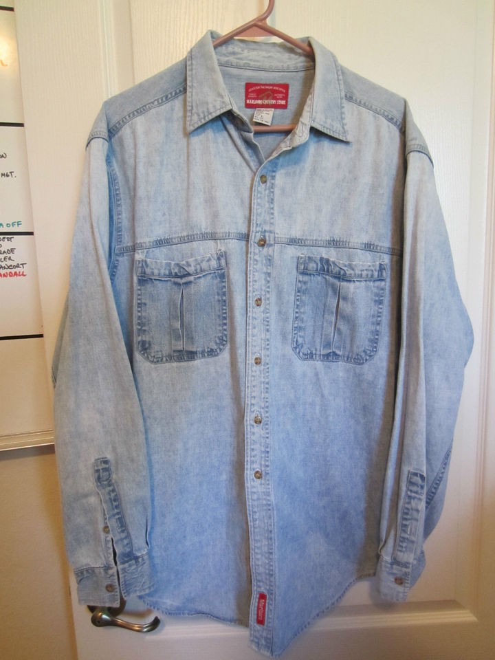 Vintage MARLBORO COUNTRY STORE Denim Button Front LS Shirt sz L   MINT 