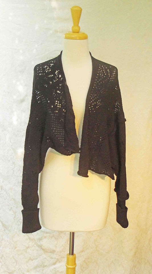   BLK OPEN TEXTURE MIXED DIAGONAL KNIT WRAP SHRUG CARDI XL LAGENLOOK