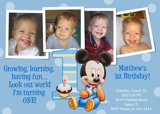 MINNIE MICKEY MOUSE BABY CUSTOM PHOTO INVITATIONS