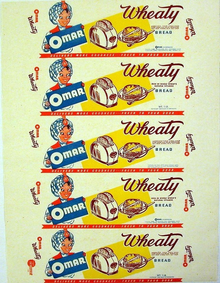 Old bread wrapper OMAR WHEATY boy picture dated 1948 unused new old 