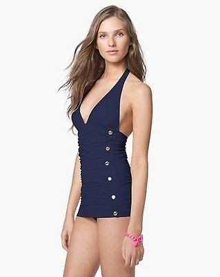 JUICY COUTURE MISS DIVINE HALTER SWIMDRESS SWIMSUIT NAUTICAL RETRO 