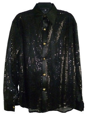 Men Cabaret Disco Fancy Party Dance Stage Singer Glitter Sequin Shirt 