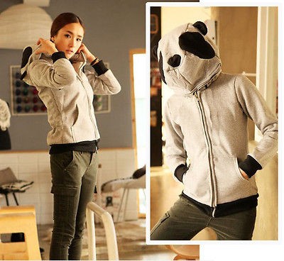Fashion Gray Women Girl Korean Cute Panda Hoodie Fleeces Coat NEW 