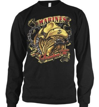   Bulldog Semper Fi Thermal Long Sleeve Shirt USMC Dog In Chain Collar