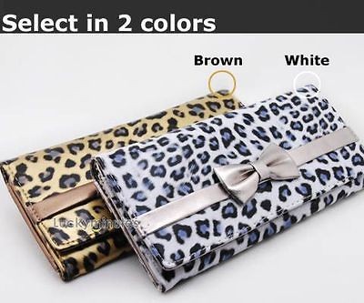 pcs in 2 color Leopard Print Bow Wallet Bag Purse