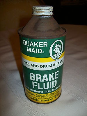 NICE QUAKER MAID BRAKE FLUID CAN (12 OZ.)  NO BAR CODE  (3/4 FULL 