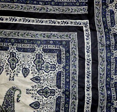   Antique Vintage Sari Fabric 4y O12KB5276 Off White Navy Blue #00DGC