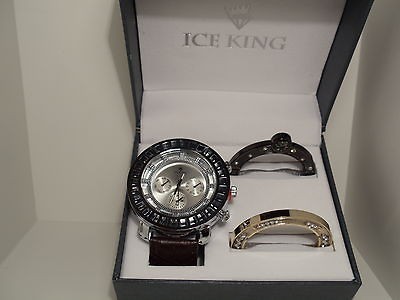 Very Beautiful Silver Face Brown Band Ice King Wristwatch In The 