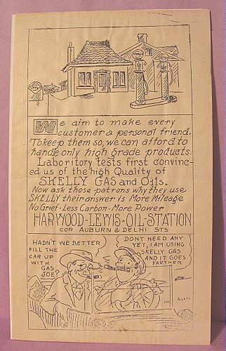   Gas Oil Station Paper Advertising SIGN with Cartoon Dubuque Iowa