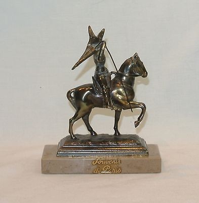 Vintage PARIS France SOUVENIR Joan of Arc Statue Metal on MARBLE Base