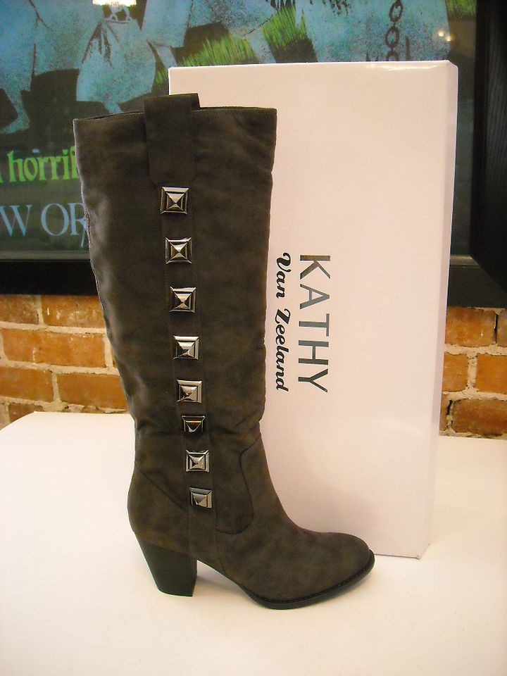 Kathy Van Zeeland Dyan Gray Pyramid Studs Tall Boots