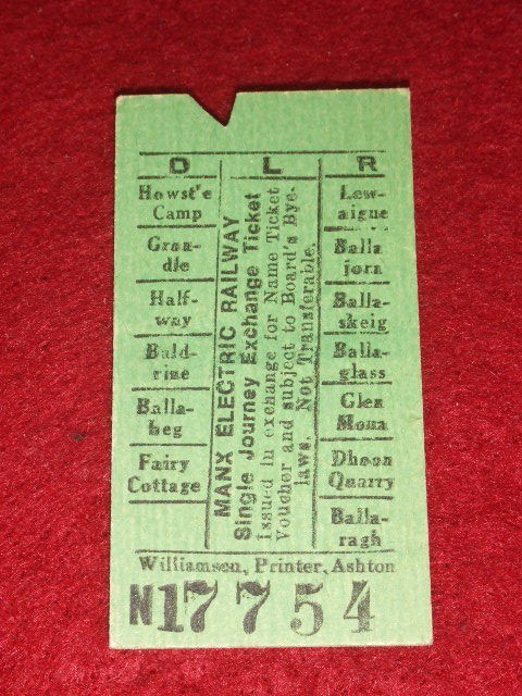 MANX ELCTRIC RAILWAY EXCHANGE TICKET #1