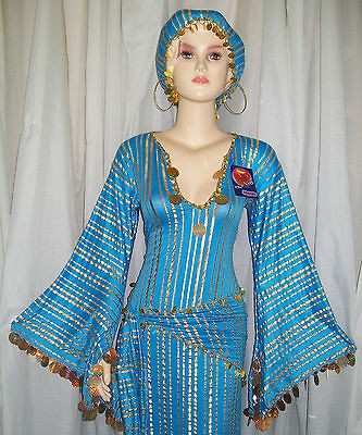 EGYPT GALABEYA & 2 MATCHING BEADED SCARVES,ABAYA BALADI,BELLY DANCE 