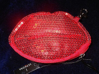 Sephora LIPS Red Sequins Attachable Mini Coin Clutch Purse NWT Makeup 