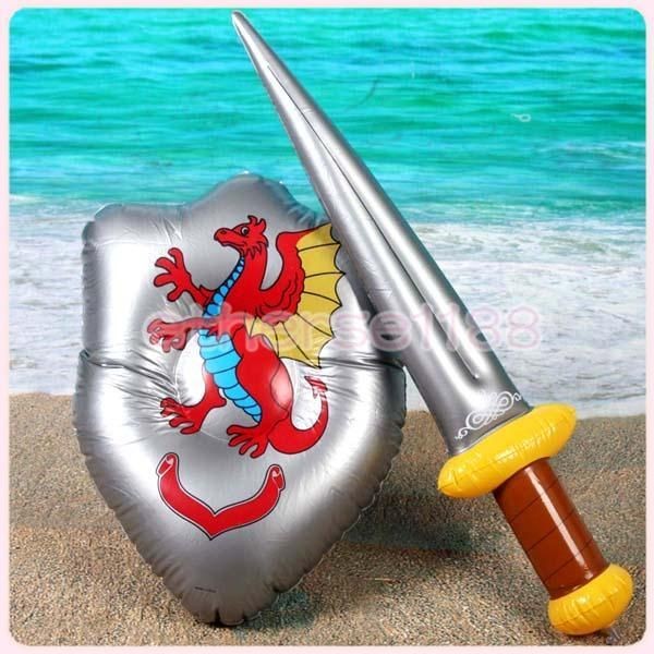 Inflatable Knight Sword & Shield Set w/ Dragon Crest Childrens Toy 