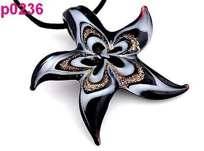 handwork Starfish Murano Lampwork beaded Pendant Necklace Cord p236