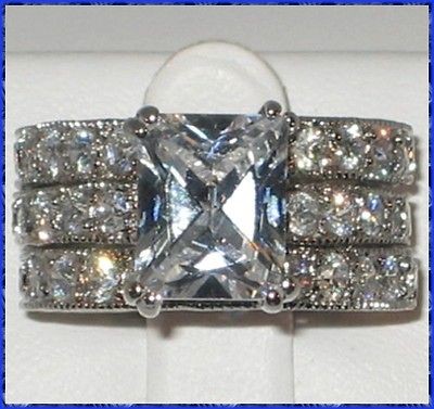   CT. Emerald Cut CZ Bridal Engagement Wedding 3 PC. Ring Set   SIZE 5