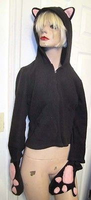 Emily Strange Black Cat Ear Hoodie hoody M Goth Gothic Punk kitty kat