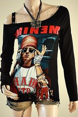 Eminem Hip Hop Rap Rock DIY RawEdge Off Shoulder Top