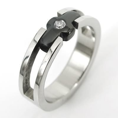 Men Women Black Silver Stainless Steel Cross Love Ring Size 6,7,8,9,10 