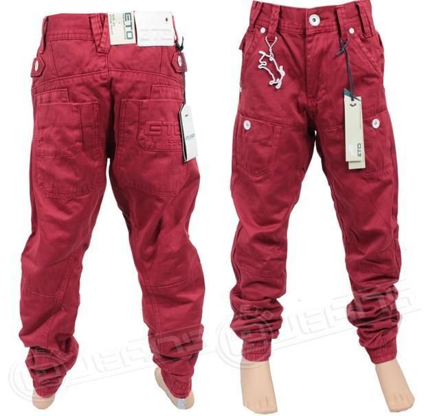 BOYS NEW ETO EB259 DESIGNER CUFFED RED CHINO JEANS. SIZES 25 29 