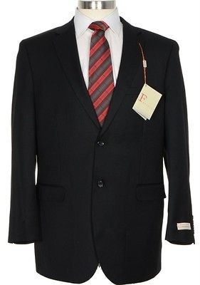 450 Ferretti 40S Mens Two Button Pleated Solid Black Super 100s Wool 