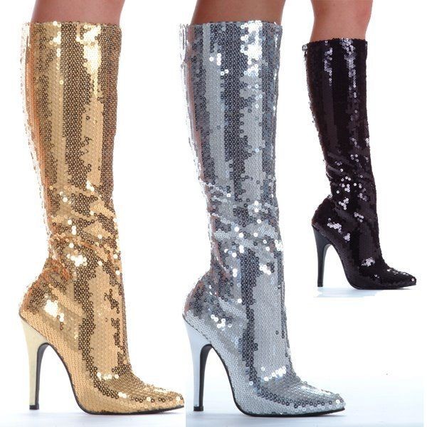 Sexy Sequin Knee High Boots   A Must Have Sizes 5 14 3 Metallic 