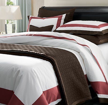   HARDWARE CHOCOLATE EDGED KING DUVET COVER + TWO EURO SHAMS IN GARNET