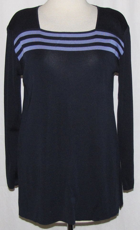 MISOOK NAVY BLUE & LIGHT PURPLE 100% ACRYLIC LONG SLEEVE TOP SIZE 