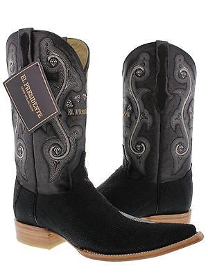 MENS BLACK GENUINE STINGRAY COWBOY BOOTS EXOTIC WESTERN RODEO BIKER