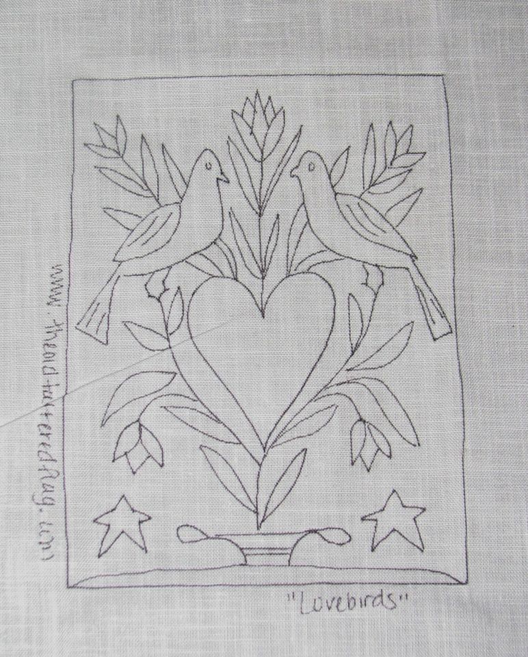 PRIMITIVE PUNCH NEEDLE PATTERN ~ LOVEBIRDS (2 DOVES) SAMPLER