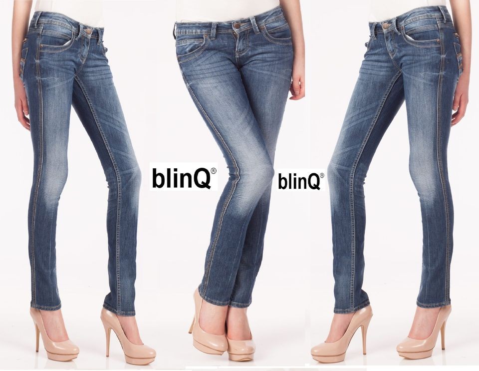 blinQ® UK BRAND LADIES SKINNY STRETCH LEATHER J TRIM JEANS SIZE 6 8 