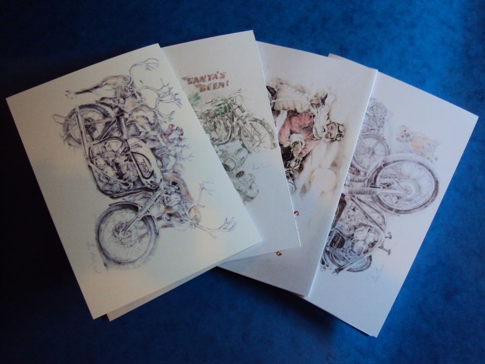 CLASSIC BRITISH CHRISTMAS CARD PACK OF 4 TRIUMPH BSA NORTON TRITON 