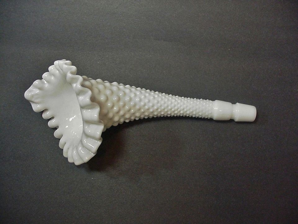 Fenton Art Glass White Opaque Milk Glass Epergne Hobnail Flower    NM 