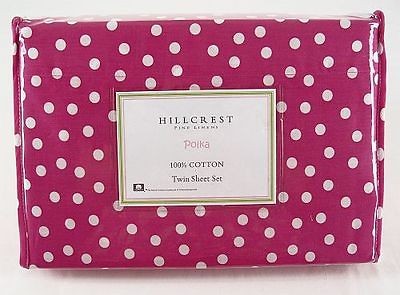 Hillcrest Fine Linens Polka Twin Sheet Set Hot Pink w/ White Polka 