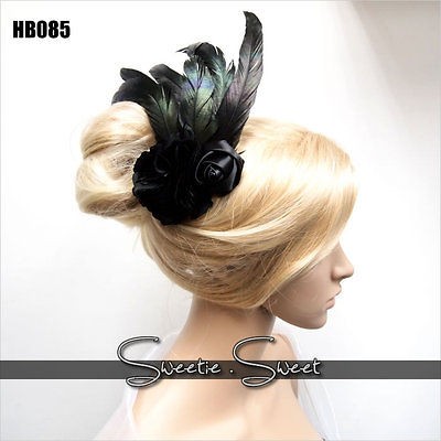 1920s Vintage Fancy Feather Flapper Wedding Hair Fascinator Comb Clip 