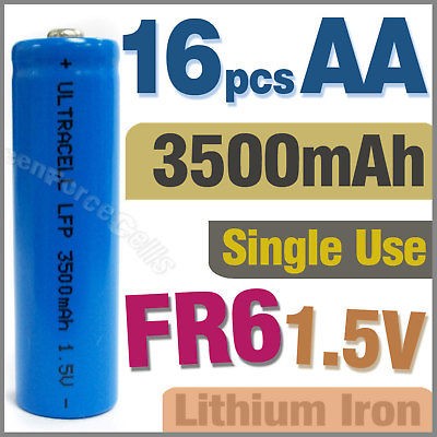 16 AA Lithium Iron 1.5V 3500mAh Single Use Battery FR6 Blue