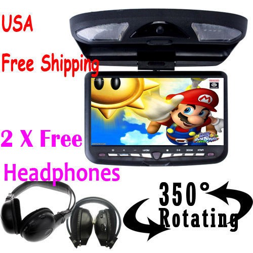 Black 9 inch Flip Down Car DVD Player Ceiling Mount Monitor Games 