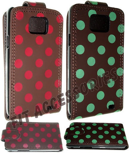   Galaxy S2 i9100 Leather Case Cover Wallet Pouch Back Flip Book Polka