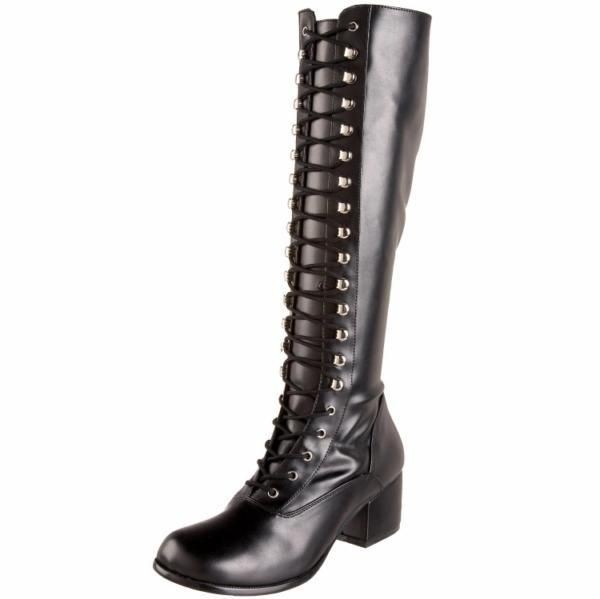 Funtasma Black PU Stretch 2 Block Heel laceup knee high gogo Boot 