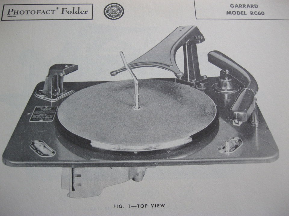 GARRARD RC60 RECORD CHANGER TURNTABLE PHOTOFACT