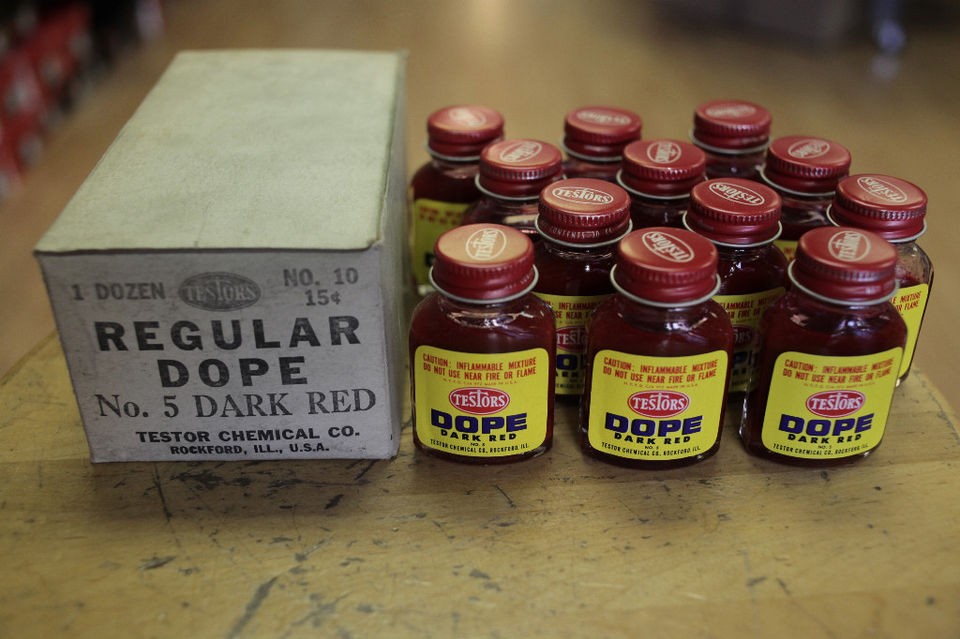 1950s Testor Dope Paint   No. 5 Dark Red 1 box, 12 bottles