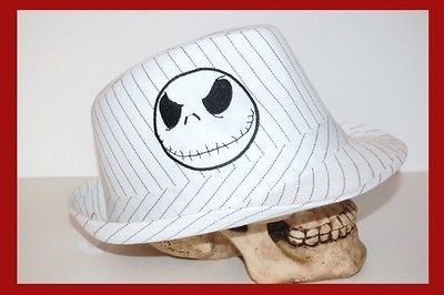 NEW NIGHTMARE JACK SKULL PINSTRIPE WHITE FEDORA HAT CAP