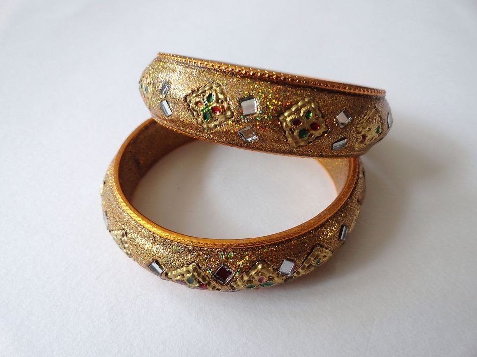   GOLDEN SHINY GLITTER MIRROR RAJASTHANI LAKH BANGLE LADIES GIRL GIFT